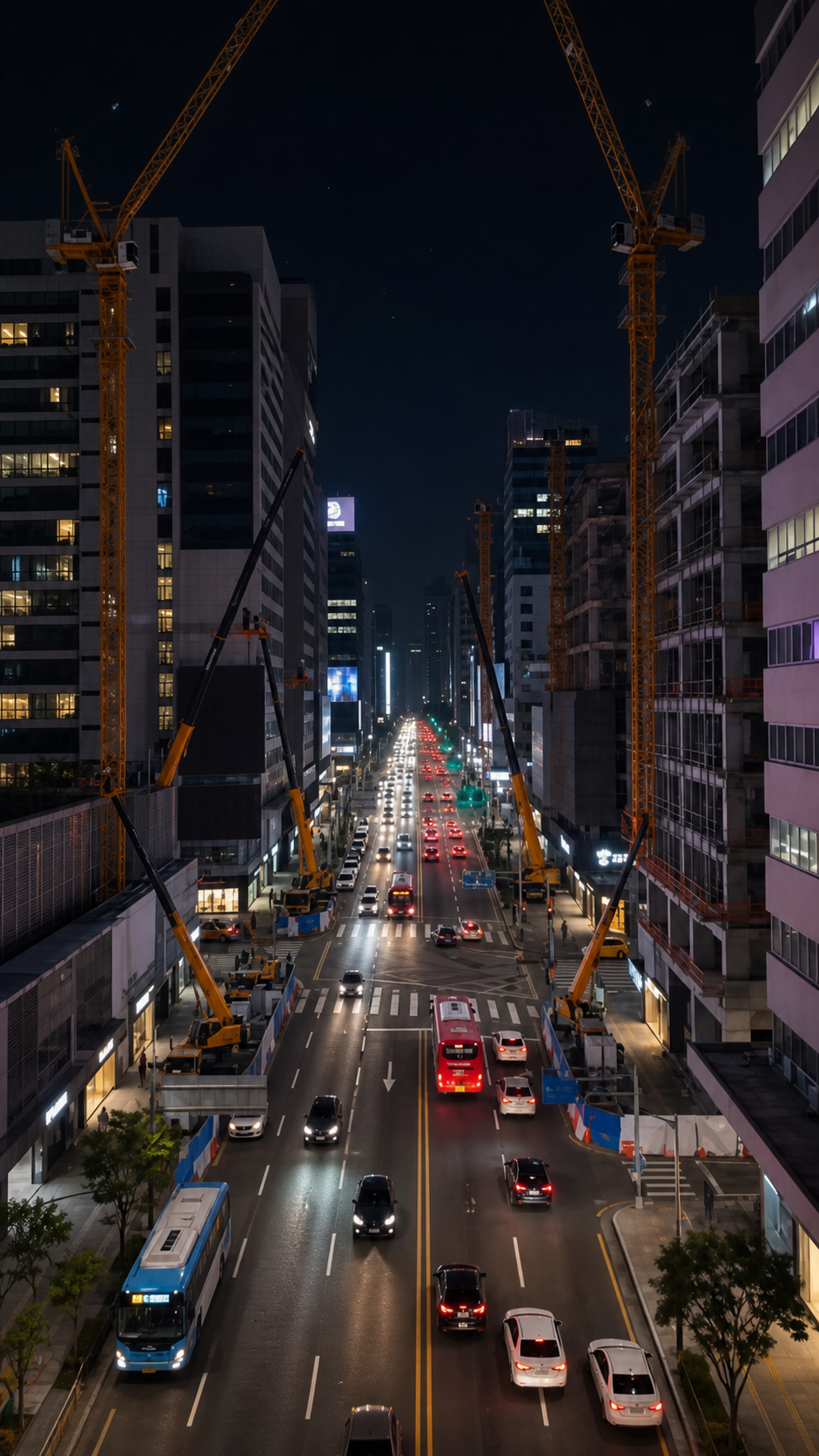 Avenida urbana de Curitiba à noite