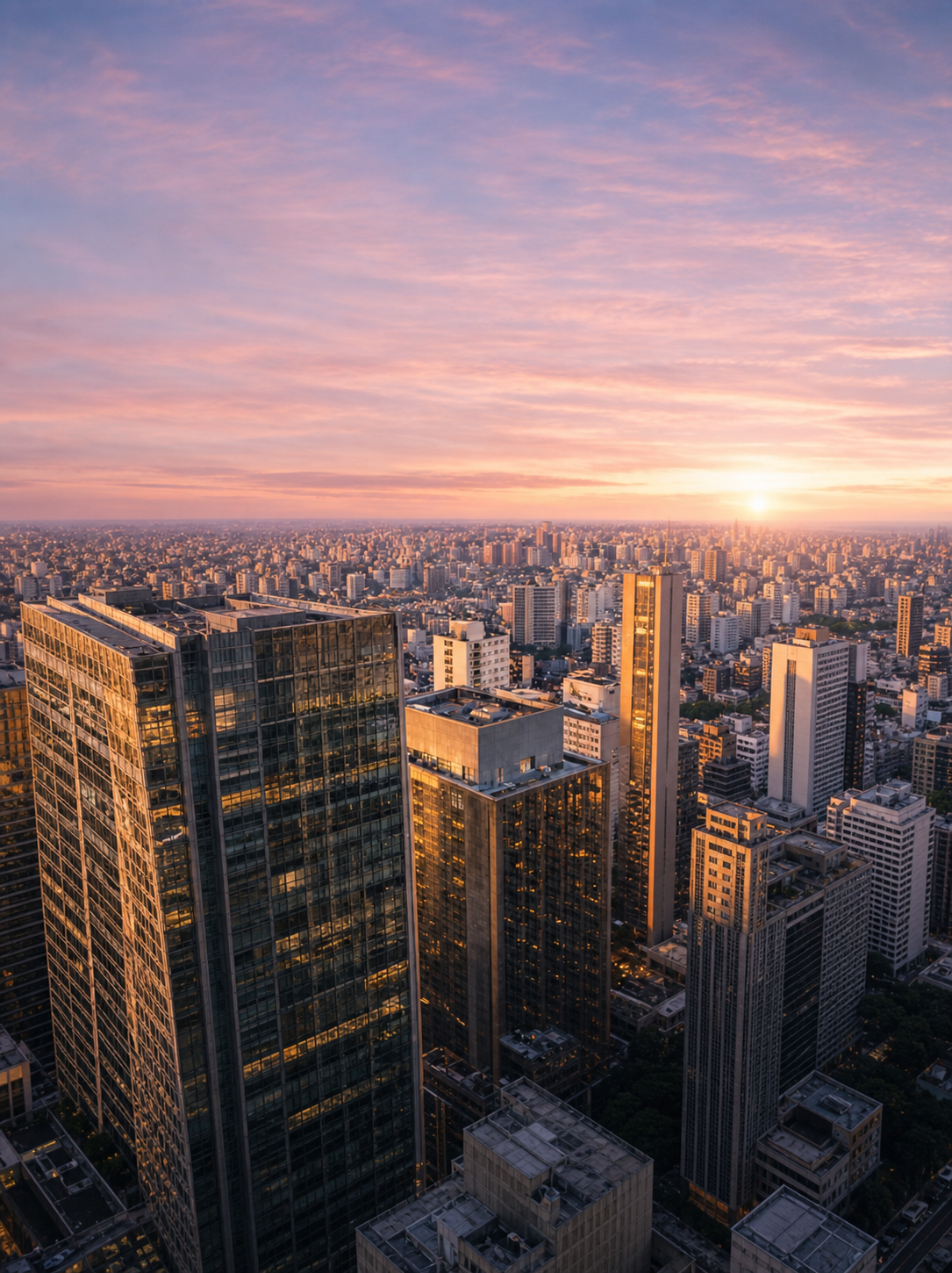 Vista urbana ao entardecer